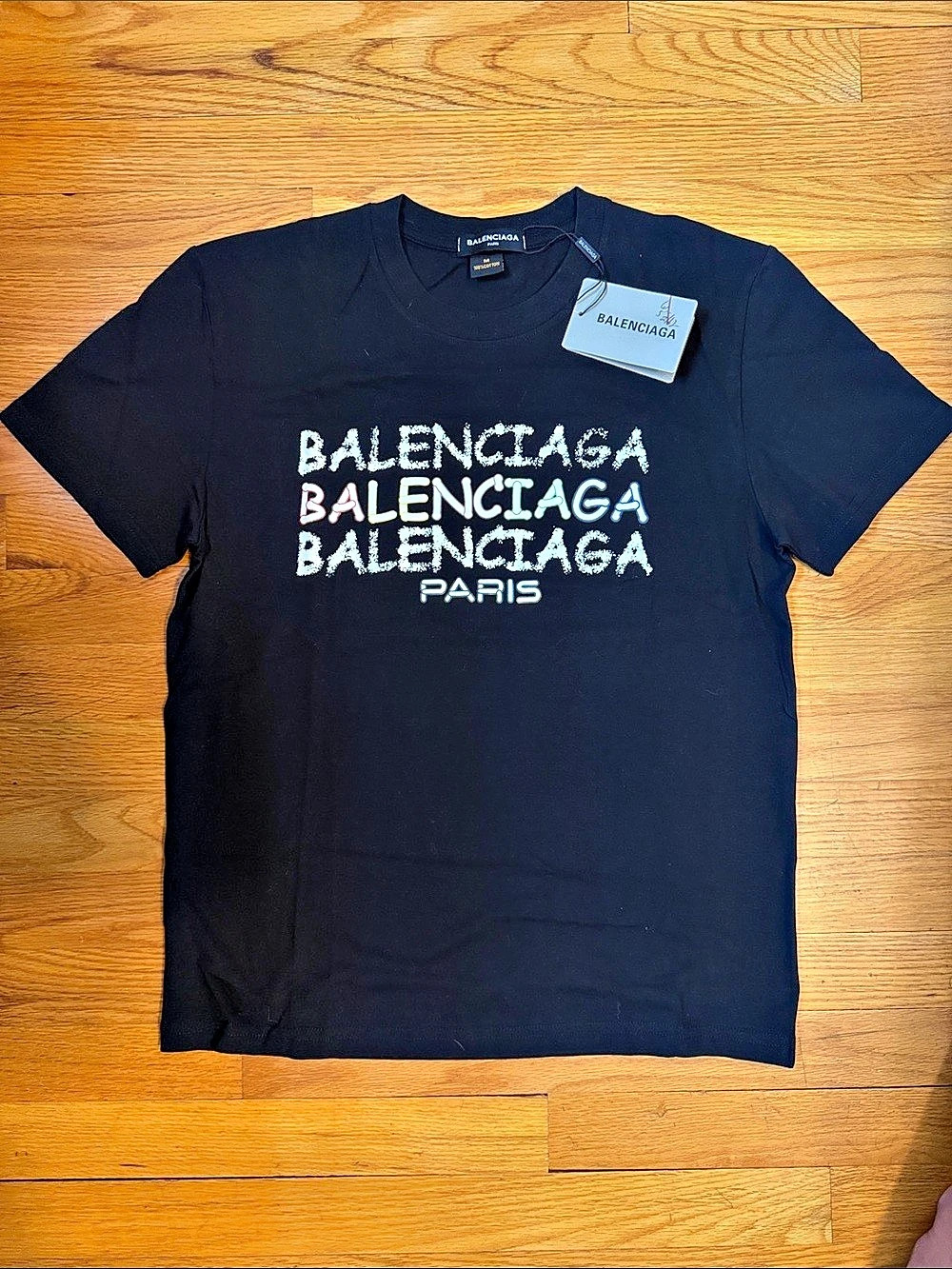 Balenciaga Washed Crayon Logo Fit T-Shirt Black & White Medium